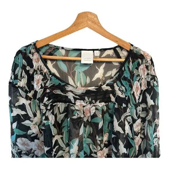 Lauren Conrad Women's Black Sheer 3/4 Sleeve Blouse Size Large - Picture 4 of 10